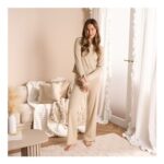 OHS Ribbed Lettuce Edge Loungewear Set Natural