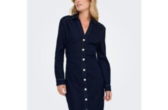ONLY Blue Button up Denim Cinched Waist Midi Dress