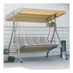 OUTSUNNY 3-Person Porch Swing Chair Outdoor Canopy Light Brown