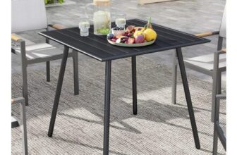OUTSUNNY Garden Table for 4 Person with Slat Top, Steel Frame, Black