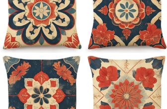 OYIMUA Boho Abstract Floral Cushion Covers 45 x 45 cm Red and Navy Blue Outdoor Cushions 18×18 Inches Decorative Linen Pillow Covers for Garden Furniture Sofa
