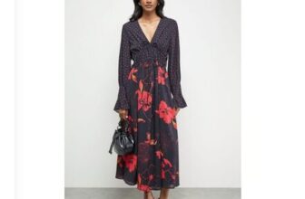 Oasis Mixed Print Chiffon Tie Detail Midi Tea Dress