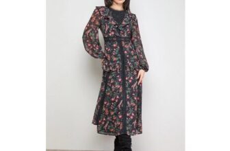 Oasis Petite Chiffon Printed Lace Trim Detail Ruffle Midi Dress