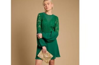 Oasis Printed Lace Detail Balloon Sleeve Mini Dress