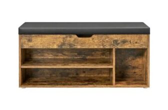 Ochama X SONGMICS Storage Bench with Cushioned Seat, Rustic Brown