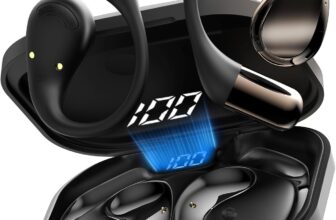 Open-Ear Headphones, Bluetooth 6.0 Wireless Earbuds Powerful Sound, 40H Open Ear Earbuds with Mic, Adjustable Ear Hooks, Ultra-Comfort, IPX7 Waterproof Earphones for Workouts/Running, Black