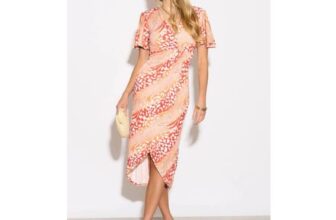 Orange Belissh Flutter Sleeve Wrap Midi Dress Animal Print