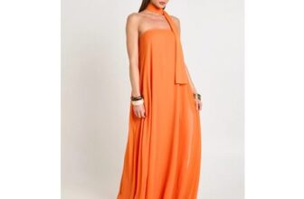 Orange Scarf Detail Trapeze Floor-Sweeping Maxi Dress