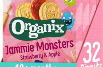 Organix Jammie Monsters Strawberry & Apple Biscuits 4 x 8 Pack – With Voucher – S&S £7.18