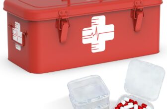 Orionstar First Aid Medicine Box, First Aid Cabinet with Top Handle, Metal Medicine Storage Tin with 3 Portable Medicine Boxes, Empty Box with Safety Lock for Home Emergency Tool Set