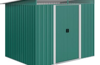 Outsunny 8.5 x 6ft Metal Shed with Lightsky Panels, Garden Storage Tool House with Double Doors for Garden, Patio and Lawn, Green