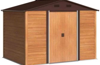 Outsunny 9.1×6.4ft Garden Shed, Tool Storage Sliding Door Wood Effect