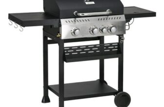 Outsunny Black 4 Burner Gas BBQ Grill Trolley