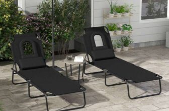 Outsunny Folding Sun Lounger with Pillow – Black – 2 Pieces – Sold by MH Star