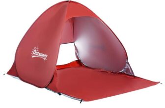 Outsunny Pop up Beach Tent, UV 30 Portable Sun Shelter with Carry Bag, 2×1.5m for 2-3 Person, Red