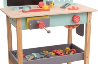 Owl & Fox Wooden Workbench, Pretend and Play Tool Workshop, with Saw, Spanner, Hammer, Screws and Accessories, Role Play for Kids 3, Sustainable, Traditional & Stylish, 54.5 x 32 x 85 cm (h)