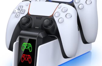 PS5 Controller Charger for Dualsense & Edge Controller, Fast PS5 Dual Charging Dock PS5 Accessories Controller Stand with Charging Station/Cool LED Light &USB C Cable