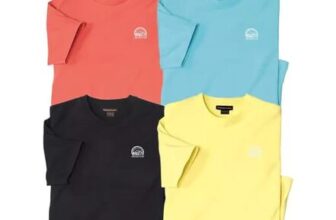 Pack of 4 Mens Cotton T-Shirts – Black Coral Blue Yellow