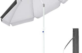 Palawano 1.6m Garden Parasol, Portable Tilting Garden Umbrella, Outdoor Sun Shade For Garden/Beach/Pool/Patio Umbrellas, Gray