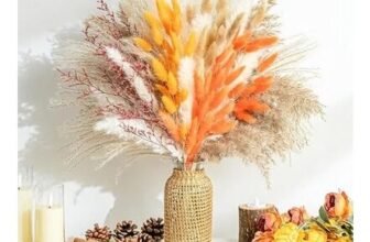 Pampas Grass Dried Flower Bouquet, Orange, Home Decor