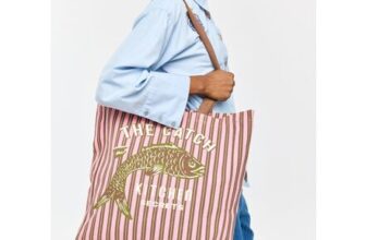 Pink & Brown Striped Fish Fabric Tote Shopper Bag