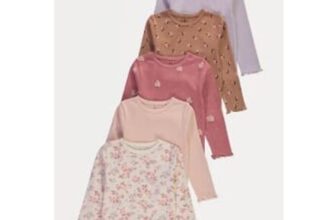 Pink Floral Ribbed Long-Sleeve Tops (5-Pack)