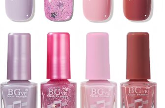 Pink Nail Polish Sets – 4 Colours Purple Glitter Pink Nude Nail Varnish Sets For Women – Quick Dry & Long Lasting Manicure Set For Women For All Seasons – Nail Set Diy Nail Art At Home