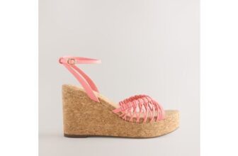 Pink round Toe Weave Detail High Cork Wedges