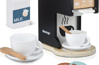 Play Kitchen Accessories Kids Wooden Coffee Maker Toy Espresso Machine Toddler Toy Kitchen Sets for Girls and Boys (black)