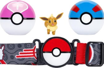Pokémon Eevee Clip N Go Belt Set – 2-Inch Eevee Battle Figure with Great Ball, Love Ball, and Themed Belt