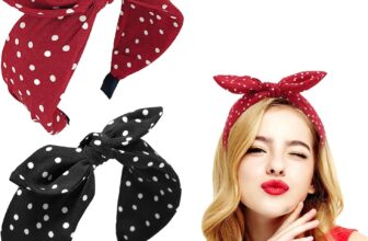 Polka Dot Headband,2Pcs Bow Tie Knotted Hair Bands,Wide Band Cloth Hair Hoop Bunny Ear Headwrap Hair Accessories for Women Girls (Black Red Polka Dot)