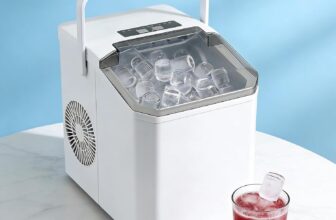 Portable Ice Maker Machine for Countertop, 2 Bullet Ice Sizes in 6-8 Mins, 14KG/24H, Self-Cleaning, with Ice Scoop & Basket, for Home, Kitchen, Office