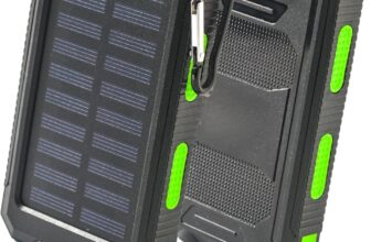 Power-Bank-Solar-Charger – 8000mAh Portable Charger,Solar Power Bank, Dual USB Port Built-in Led Flashlight and Compass for Cell Phone and Electronic Devices, Perfect for Camping Travel. (green)