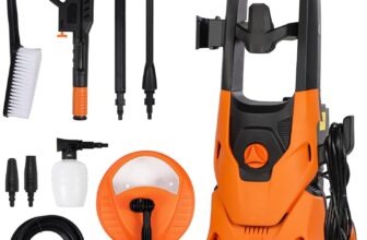 Pressure Washers 1800w Max.135Bar Jet Washers Pressure Washers with Patio Cleaner & Fix Brush,Power washer with Adjustable Nozzle, Foam Cannon for Patios/Car/Garden/Fences Yard