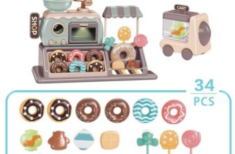 Pretend Play Donut Shop Toy Set with Functional Oven, Lights & Play Money – Pink 34pcs