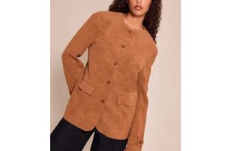 PrettyLittleThing Collarless Button Detail Faux Suede Jacket