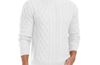 QIXING Mens Jumpers Cable Knit Crew Neck Long Sleeve Thick Sweater