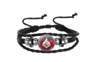 QKEOISUD Genshin Impact Pyro Leather Bracelet, Unisex Adjustable Bangle