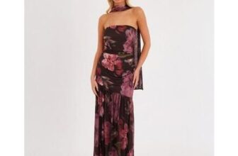 QUIZ Brown Floral Strapless Midaxi Dress with Scarf