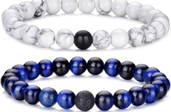 RANKEEF Tiger Eye Bracelet For Men 8MM Natural Stone Beads Bracelet Set Stretch Lava Rock Bracelets Adjustable Black Crystal Beaded Bracelet for Men Women Gifts