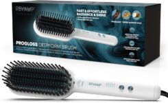 REVAMP Deepform Ceramic Straightening Brush – Hair Straightening Paddle Hot Brush, Ionic Technology, Extra Long Heated Bristles for Frizz Free Hair, Oil Infused for Salon Professional Shine, White