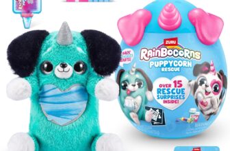 Rainbocorns Puppycorn Rescue Surprise, Peaches the Sausage – Collectible Plush – Over 12 Surprises, Peel and Reveal Heart, Stickers, Syringe Slime, Ages 3 (Sausage)