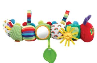 Rainbow Designs Very Hungry Caterpillar Sensory Baby Toy – Soft Activity Toy with Crinkle Sounds, Rattle, Mirror & Teether
