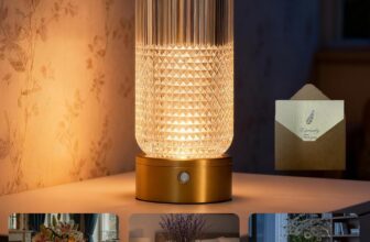 Rechargeable Table Lamp, LED Vase Bedside Lamps,Crystal Dimmable 3-Colour Table Lamp with Flower Vase,Personalised Gifts for Festival,Cordless Touch Lamps for bedroom Living Room Bar Restaurant