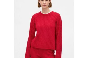 Red CashSoft Oversized Cable-Knit Crew Neck Jumper