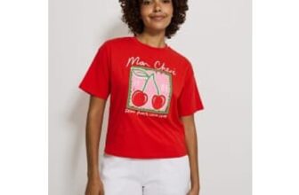 Red Embroidered Mon Cheri Paris Cherry T-Shirt