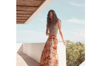 Red/Cream Print Lightweight Maxi Skirt