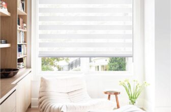Rehan & Co White Day and Night Zebra Roller Blinds for Windows Light Filtering Dual Layer Fabric Window Blinds Drill/No Drill Easy Fit Blind for Door (243cm W x 165cm L)