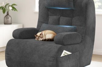 Relaxation Armchair for Living Room,360Swivel Armchair with Headrest,Customised Backrest Pillow,Padded Cushion,Side Pockets Comfy Lounge Accent Sofachair for Bedroom,Home Theater (Dark Grey)