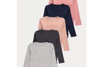 Ribbed Lettuce-Edge Long-Sleeve Tops 5-Pack